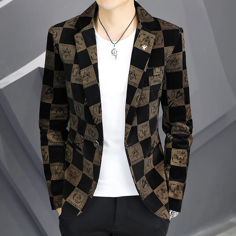 2026 New Men's Fashionable Casual Business Gentleman Outdoor Trendy Print Banquet Versatile and Slimming Korean Version Blazer