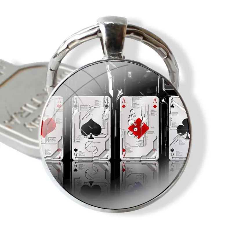 retro Poker Play Cards Game Keychain Handmade Glass Cabochon Key Ring Holder Pendant Key Chains image 3