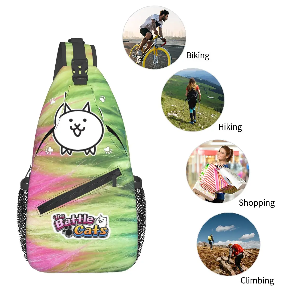 لطيف القطط المعركة الملونة حقيبة الصدر الرجال الرافعة Crossbody على ظهره حقيبة صدر للرجال السفر المشي لمسافات طويلة Daypack حقيبة كتف