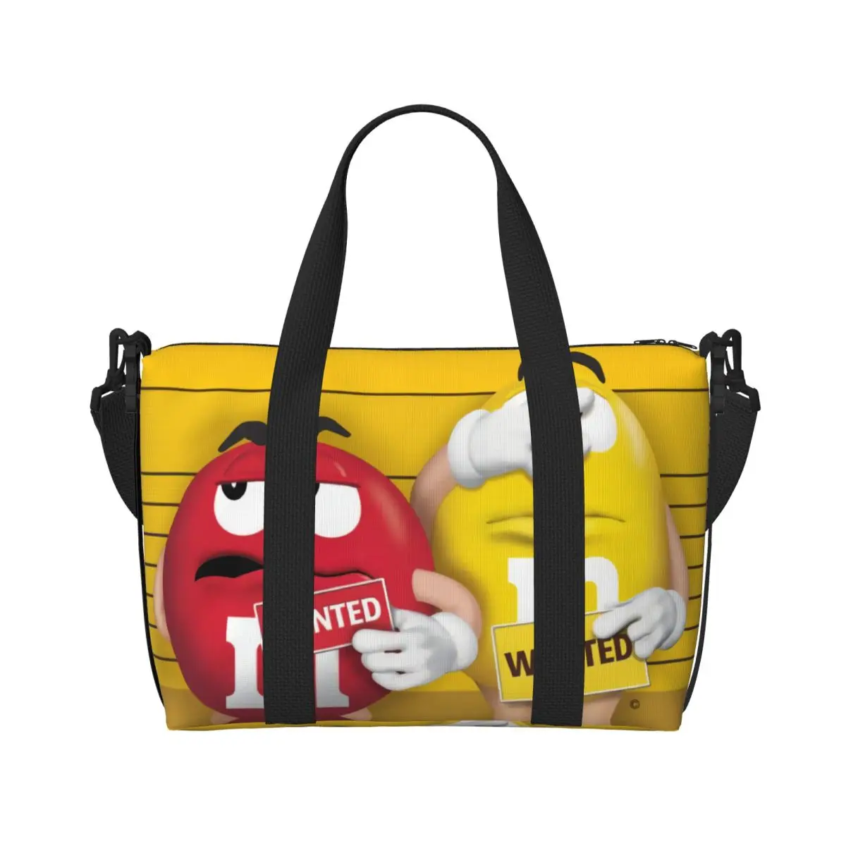 Custom MM Chocolate Candy Beach Tote Bag Women Emoticons Large Compartment Beach Gym Travel Bags