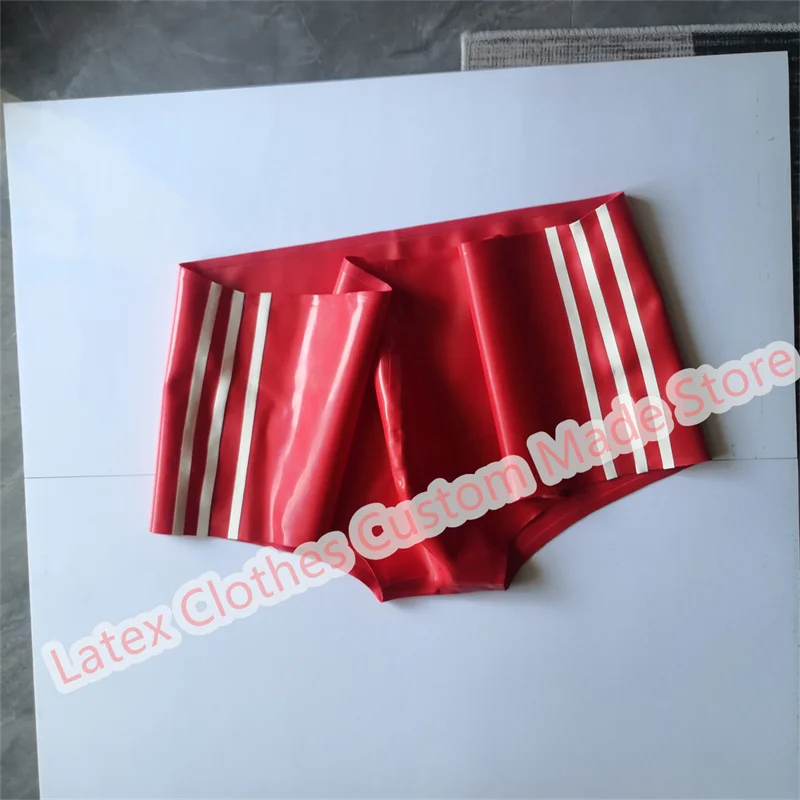 Latex Shorts Boxer Red with White Trim Male Panties Customise Sexy Fetish Men Black Underwear Supply Plus Size