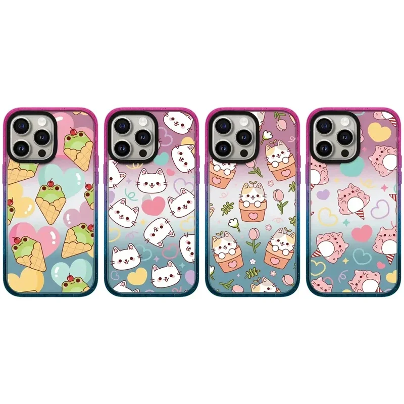 

2.5 Colorful Border Acrylic Cute Cat Frog Ice Cream iPhone 12 13 14 15 Pro Max Case - Protective iPhone Case