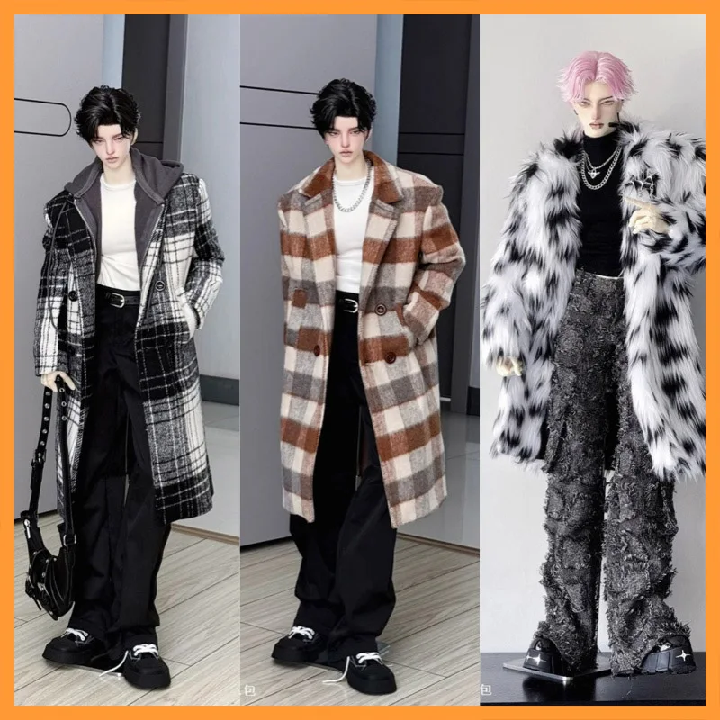 [High Quality] Handsome Trendy Personalized Style Double Breasted Coat With Simulated Fur Suit Fit BJD ID75 Toys For Fans DIY