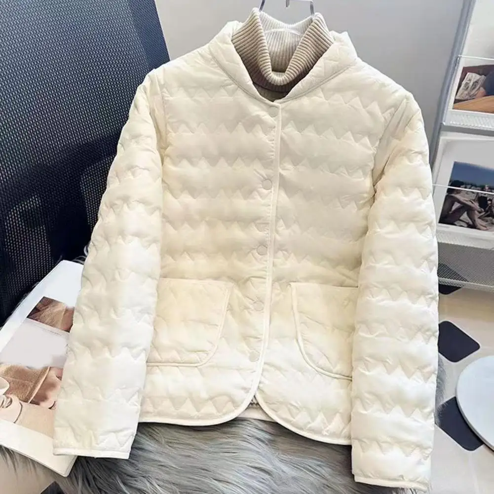Women Coat Polyester Solid Color Jacket Women Women’s Quilted Down Jacket Lightweight Puffer Coat with Pockets Long Sleeve