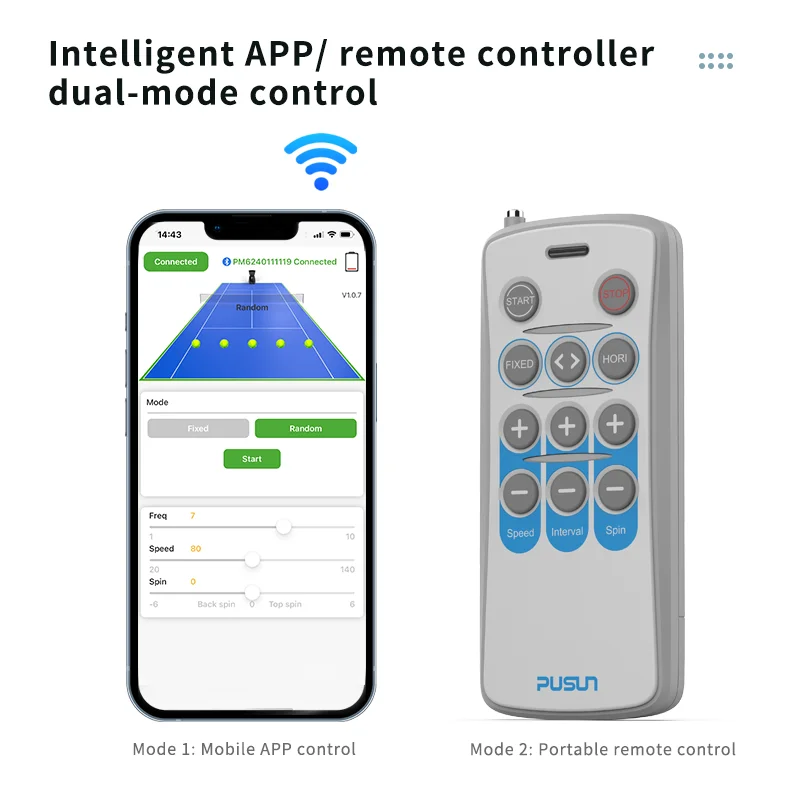 Robot da allenamento per tennis Lanciatore automatico per palline APP Controllo remoto 8-60 KM/H Velocità di servizio 65 palline Attrezzatura