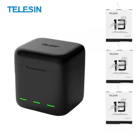 TELESIN 충전 케이스 및 내구성 배터리 세트, 고프로 히어로 13 블랙 액세서리, 2 TF 카드 스토리지 충전기, 1950mAh 배터리