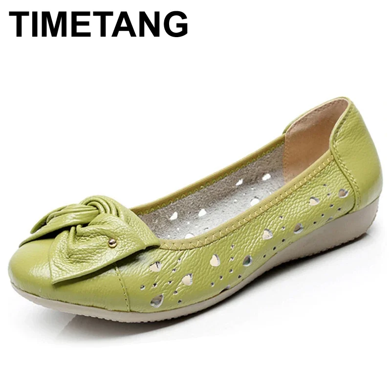 TIMETANG Genuine Leather Shoes Women Solid Loafers Women Flats Ballet Spring Summer Flat Shoes Woman Moccasins Factory Outlet