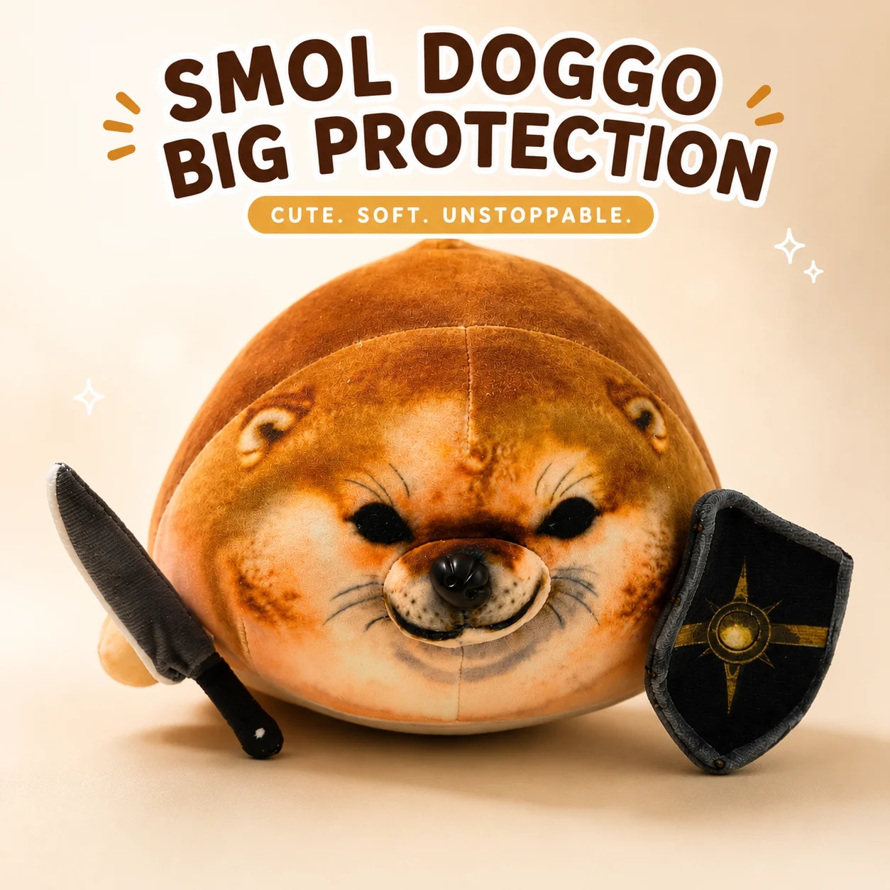 Funny Knife Shield Dog Plush Pillow Abstract Meme Face Cute Hug Cushion Home Sofa Decor For Teens Couples Holidays Gift