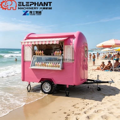 Street Vending Round Food Trailer, Stylish Curved Snack Bar Mobile Catering Truck