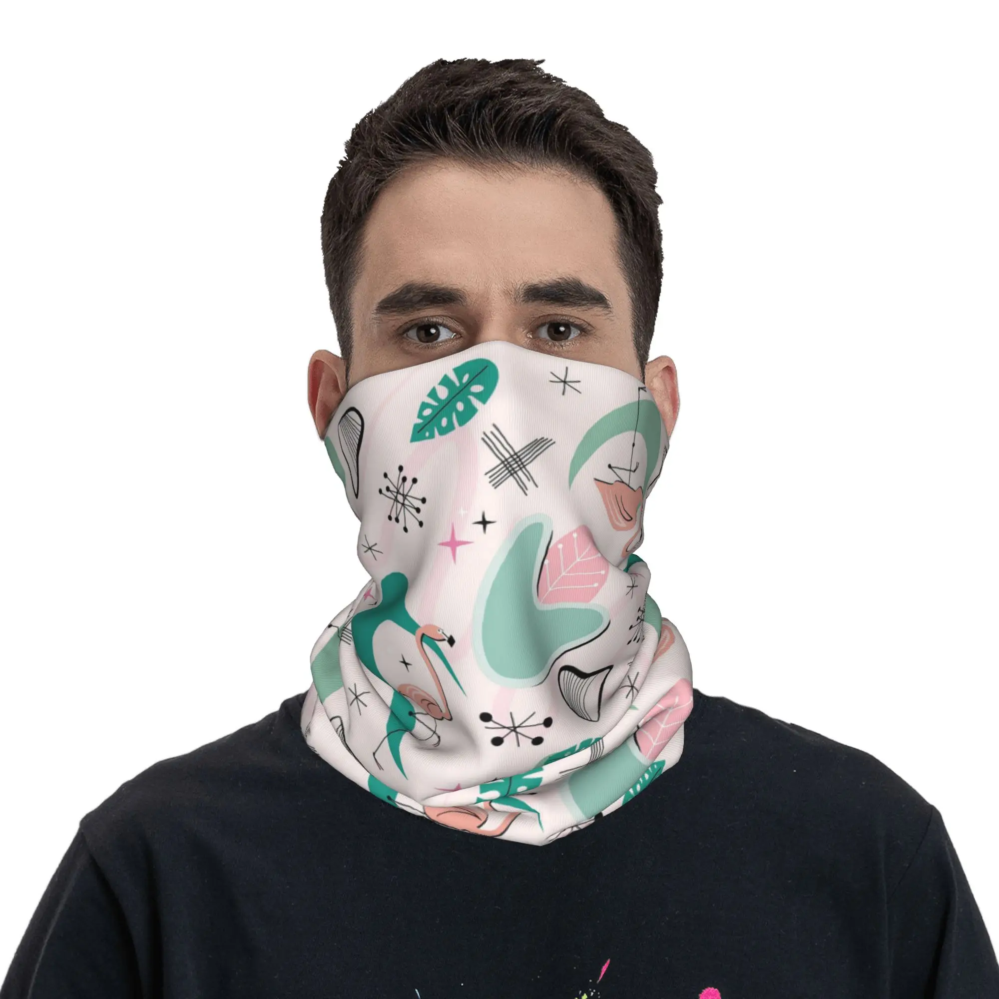 Atomic 50s Flamingo Bandana Neck Gaiter Printed Magic Scarf Multifunction Cycling Scarf Running For Men Women Adult
