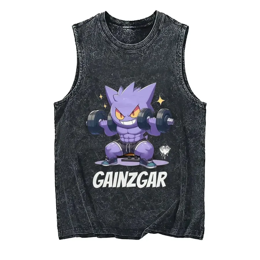 2026 Hot Anime Pokemon Men's Tank Top Man Sleeveless Shirt Summer Y2k Clothes Vintage Washed Vest Oversized T Shirts Gym Clothes