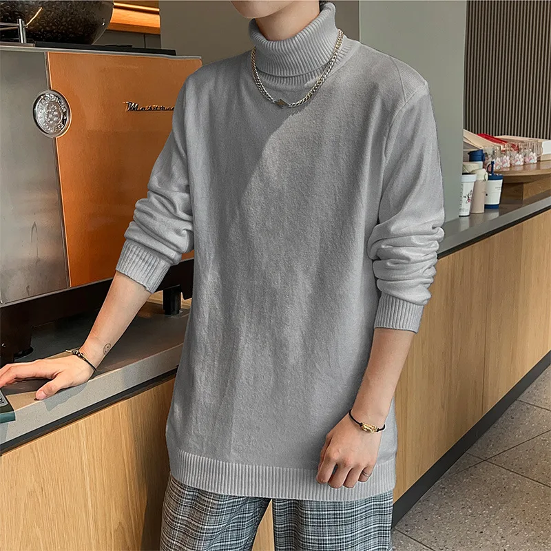 566 Winter Fashion Turtleneck Man Slim Fleece Thicken Warm Sweater Black Simple Soft Knitting Pullovers Long Sleeve Tops For Men