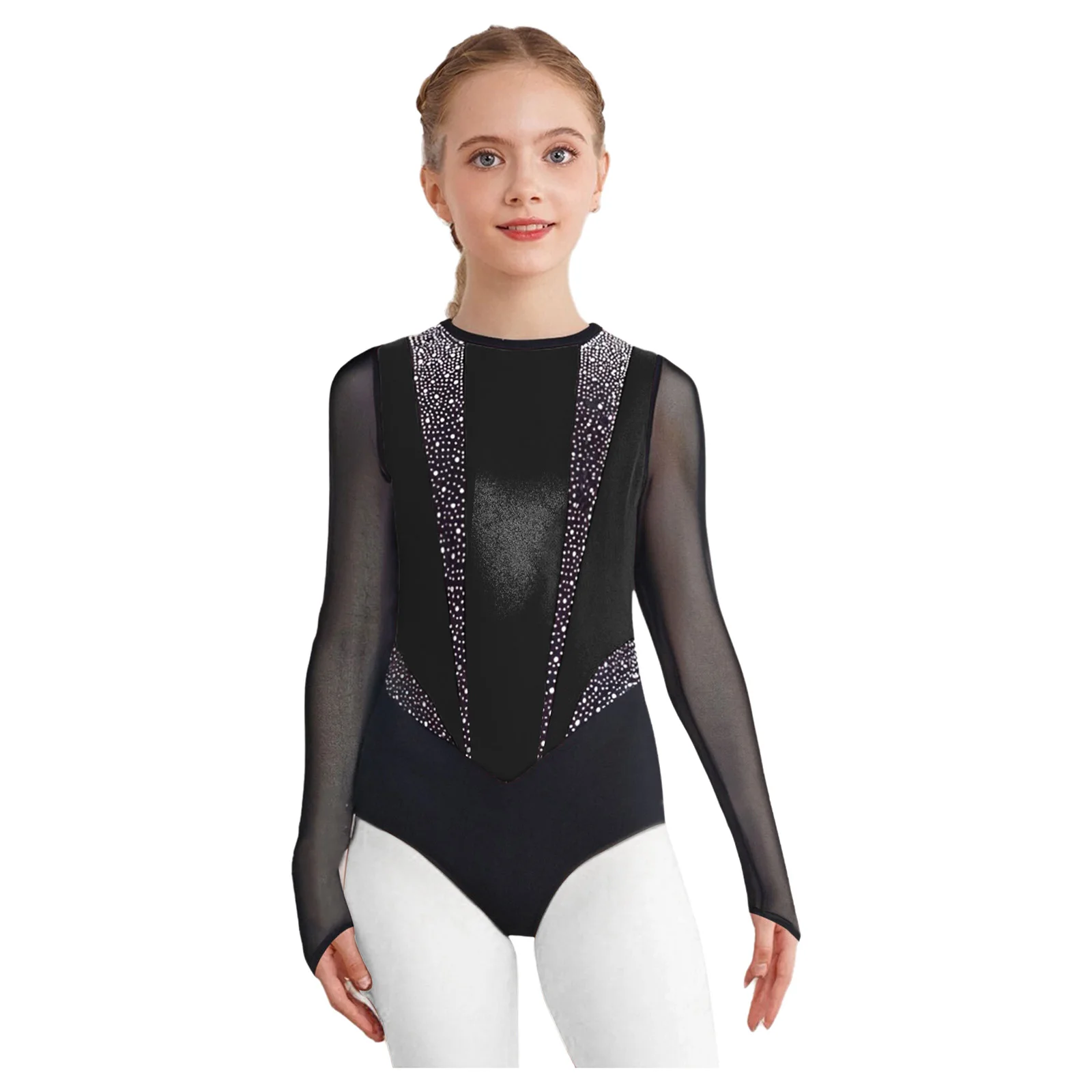 criancas-meninas-ginastica-collant-brilhante-metalico-strass-pura-malha-mangas-compridas-buraco-da-fechadura-volta-patinacao-artistica-ballet-bodysuit-novo