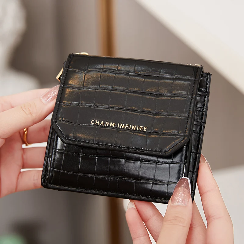 Модный короткий женский кошелек из искусственной кожи тройного сложения многофункциональный держатель для карт кошелек для монет с крокодиловым узором маленький кошелек