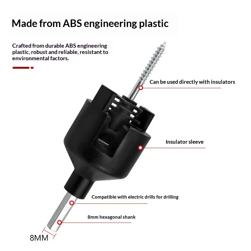 Electric Fence Insulator Drill Socket, Screw Type Electric Fencing Insulator, Convenient Installation Tool for Wood Post Farm
