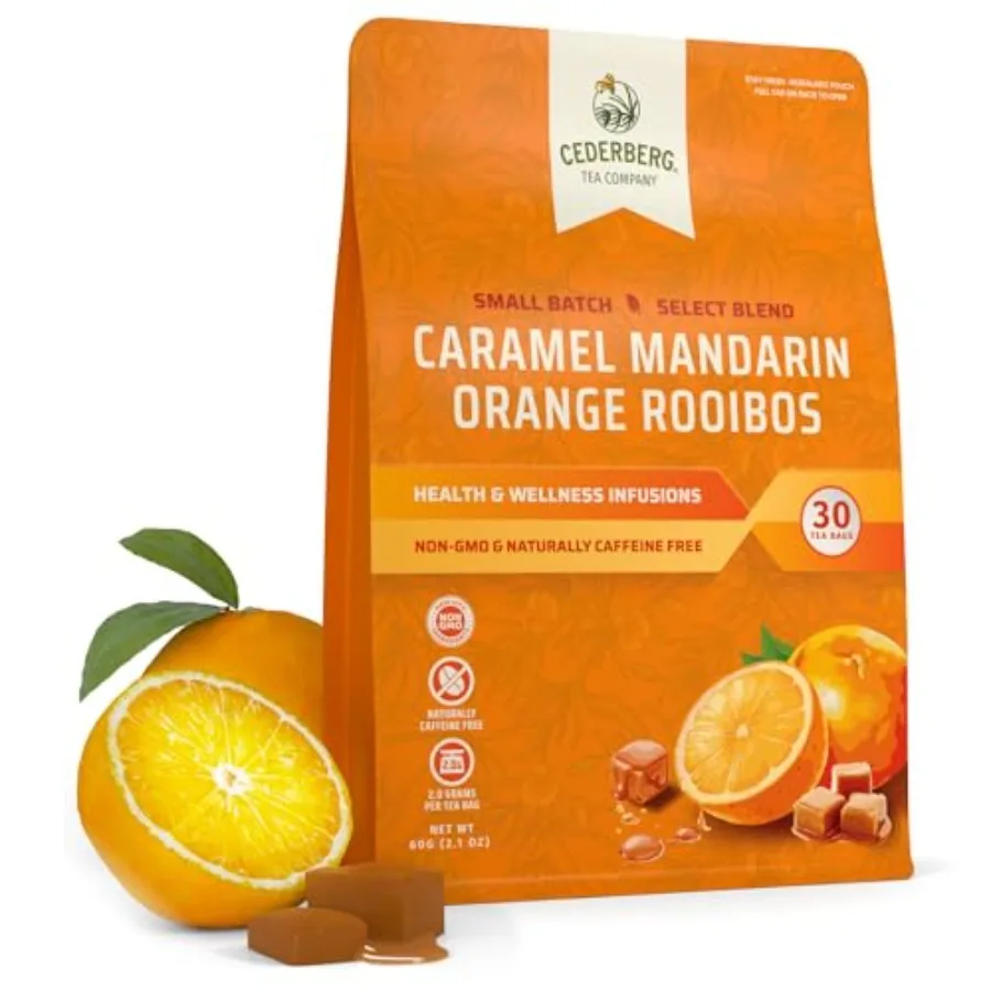Caramel Mandarin Orange Rooibos Tea Bags - Made with Organic Tea, South African Herbal Tea, Naturally Caffeine Free Tea, Small
