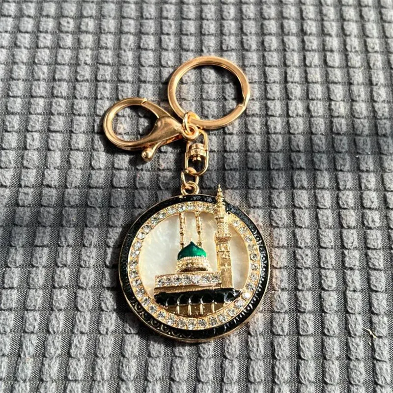 Exquisite and popular car pendant Arab keychain Muslim Mecca heavenly house keychain DIY gold-plated rhinestone keychain