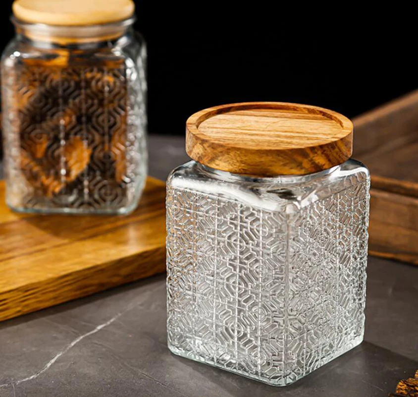 750ml Mason Candy Jar For Spices Glass Bamboo Cover Container Glass Jars With Lids Cookie Jar Kitchen Storage Jars With Lids