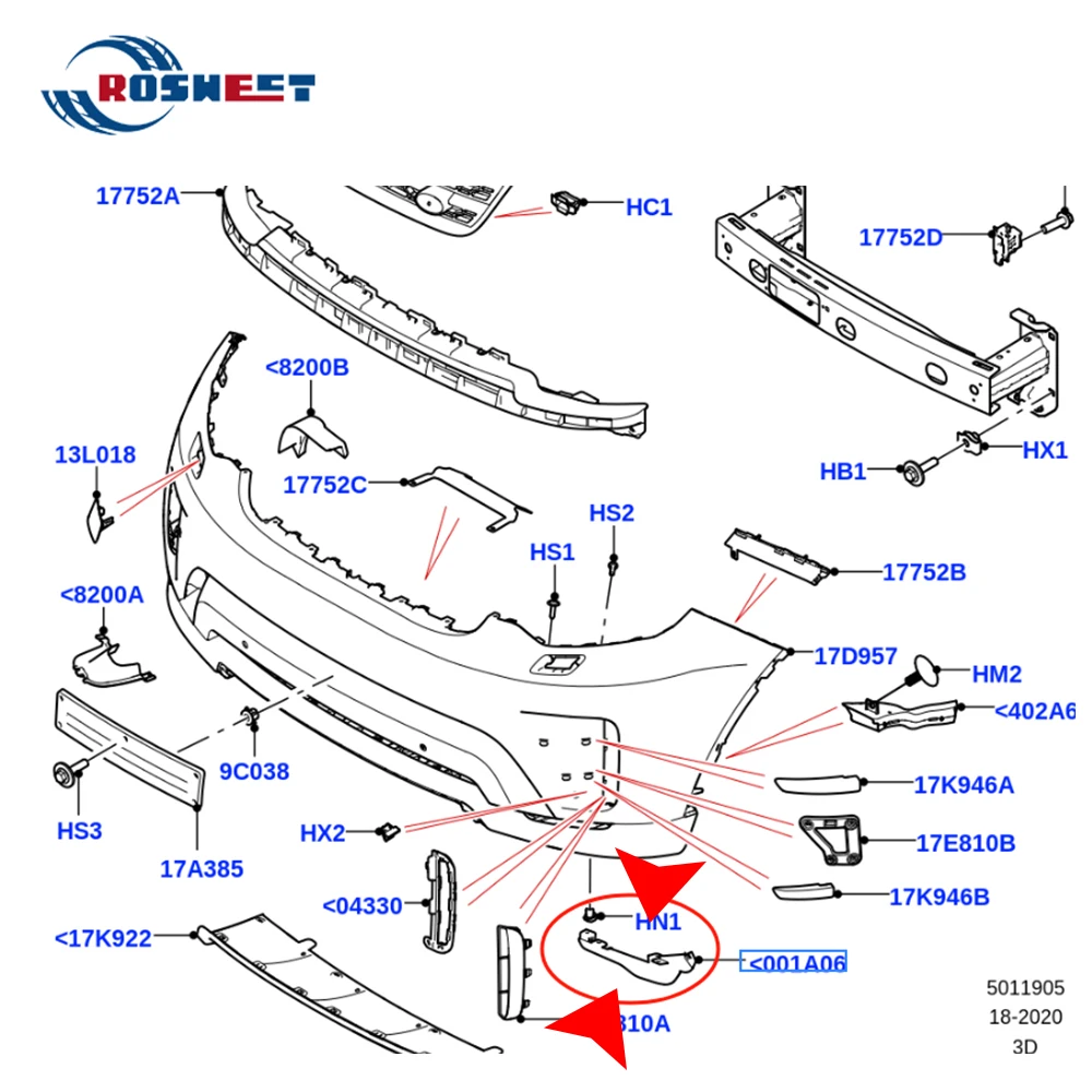 Car Front Bumper Spoiler For Land Rover Discovery 5 2017-2024 L462 Mudguards Lower Guard Board Plate Auto Accessories LR083066