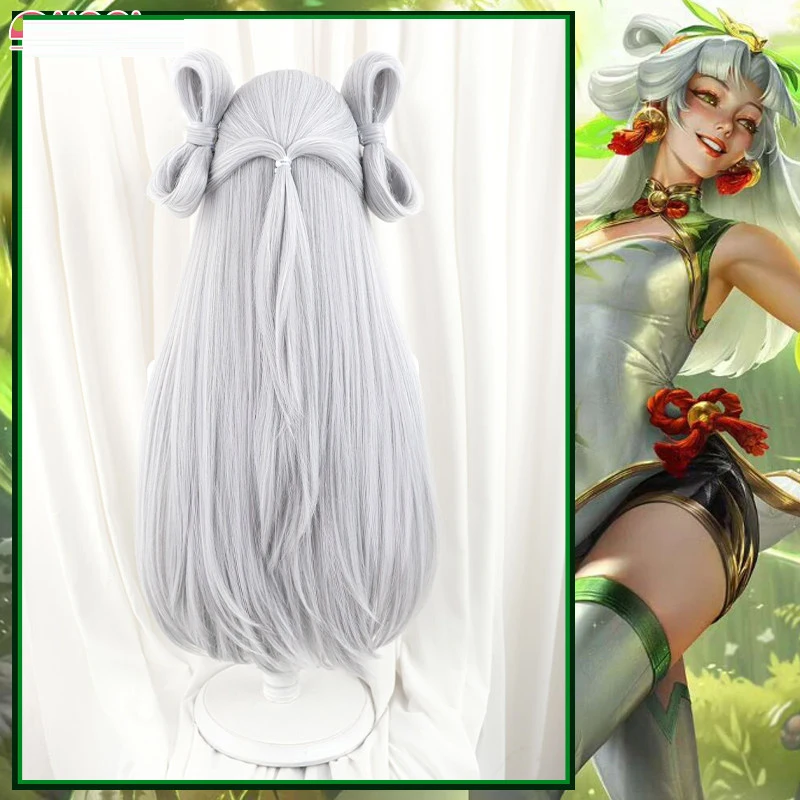 게임 LOL 팬더 팰 럭스 코스프레 가발 실버 그레이 내열성 합성 머리카락 여성 할로윈 파티 카니발 역할 놀이 소품