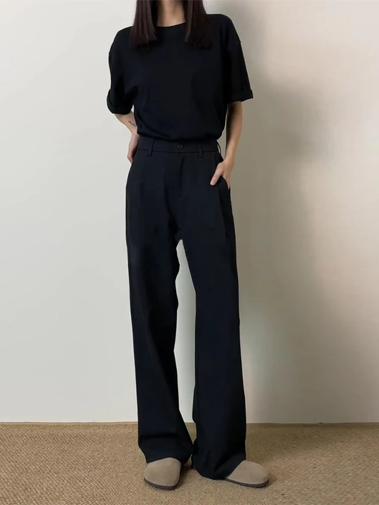 

Black Three-Needle Casual Pants Men's High Waist Summer Leisure Suit Pants Drapey CleanFit Straight Leg Trousers for All Ages