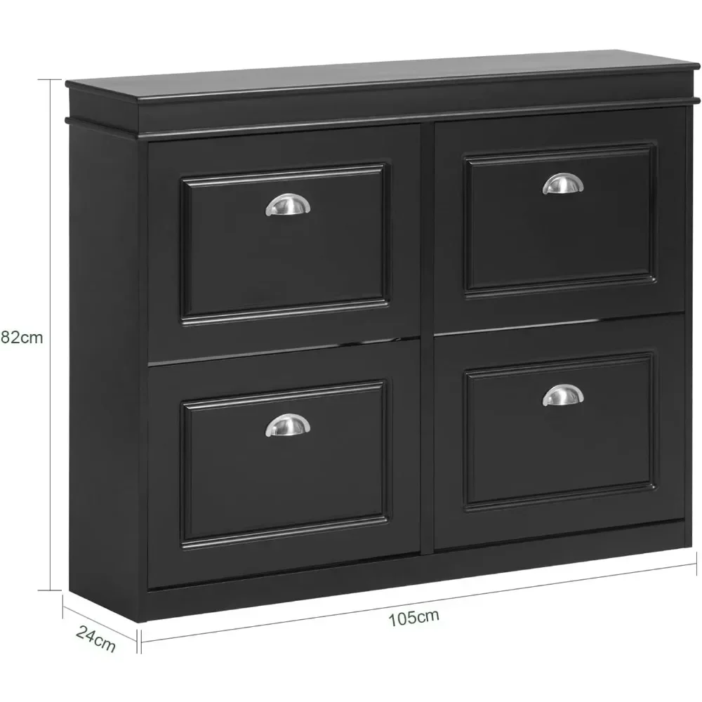 Haotian FSR79-SCH, Black Shoe Cabinet with 4 Flip Drawers, Freestanding Shoe Rack, Shoe Storage Cupboard Organizer Unit