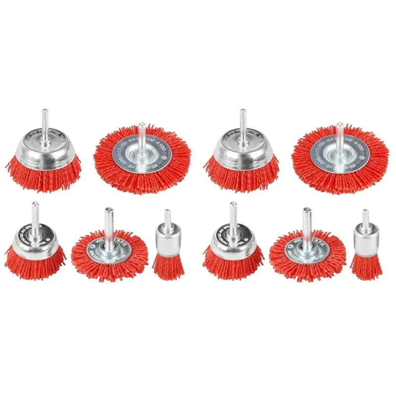 abbp-10-pcs-ナイロンフィラメント研磨ワイヤーブラシホイール＆カップブラシセット（1-4インチドリルシャンク付き）、ナイロンドリルブラシセット、レッド