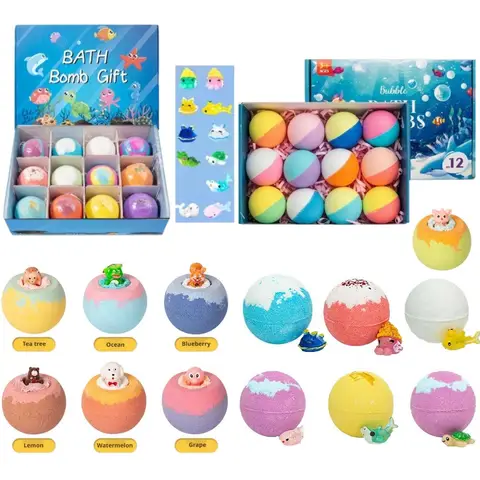 1/6/12PCS Bath Bombs Set Bubble Bath Fizzies for Children Safe & Natural Essential Oil Bubble Bath with Surprise Toys Inside