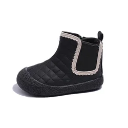 Autumn Winter Children Short Boots Girls Lattice Pattern Cotton Boots Baby Soft Warm Boots Princess Elegant Autumn Boots