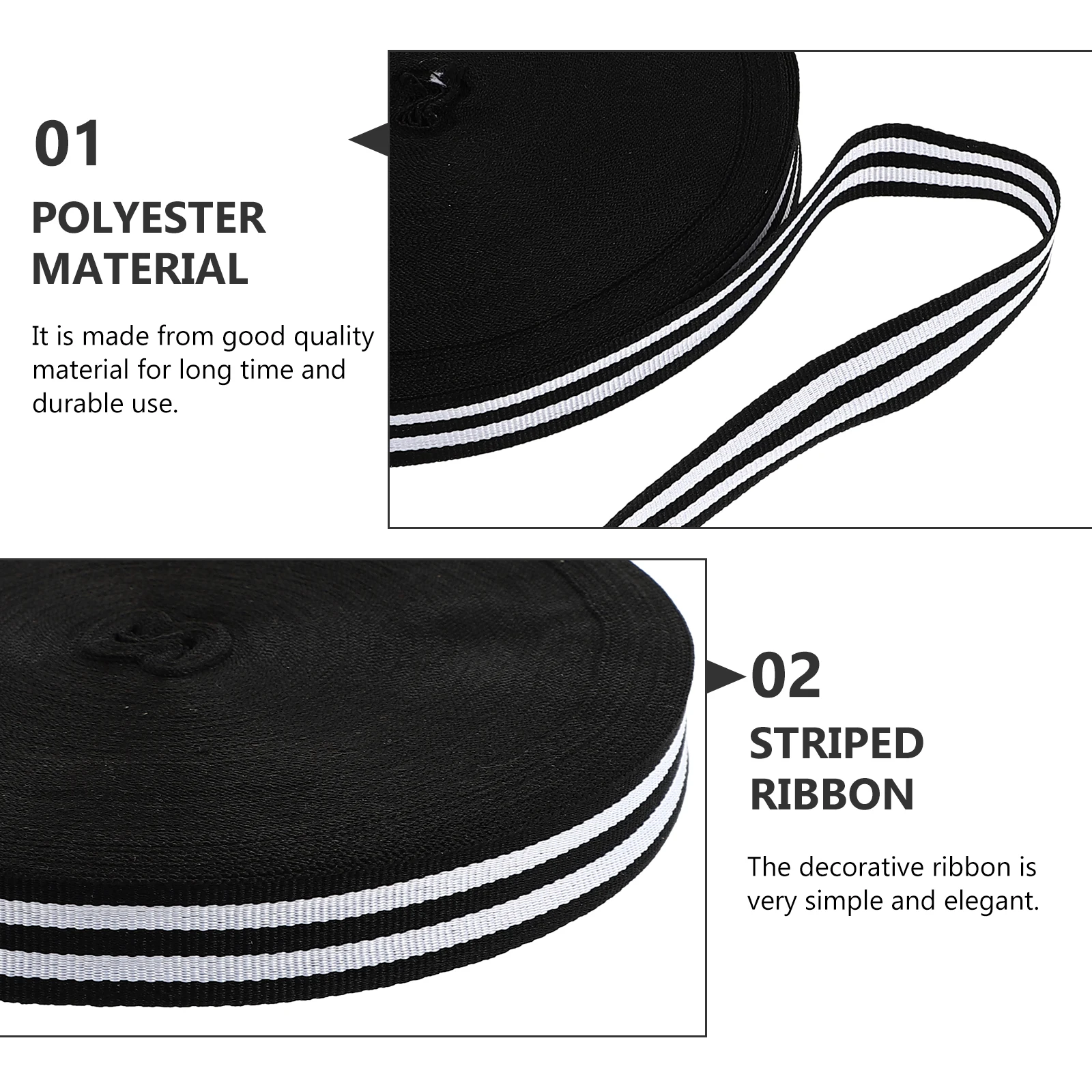 

Black and White Striped Webbing Friends Gift Ribbon Ribbons for Crafts Flower Decoration Packaging Decorative Polyester Holiday