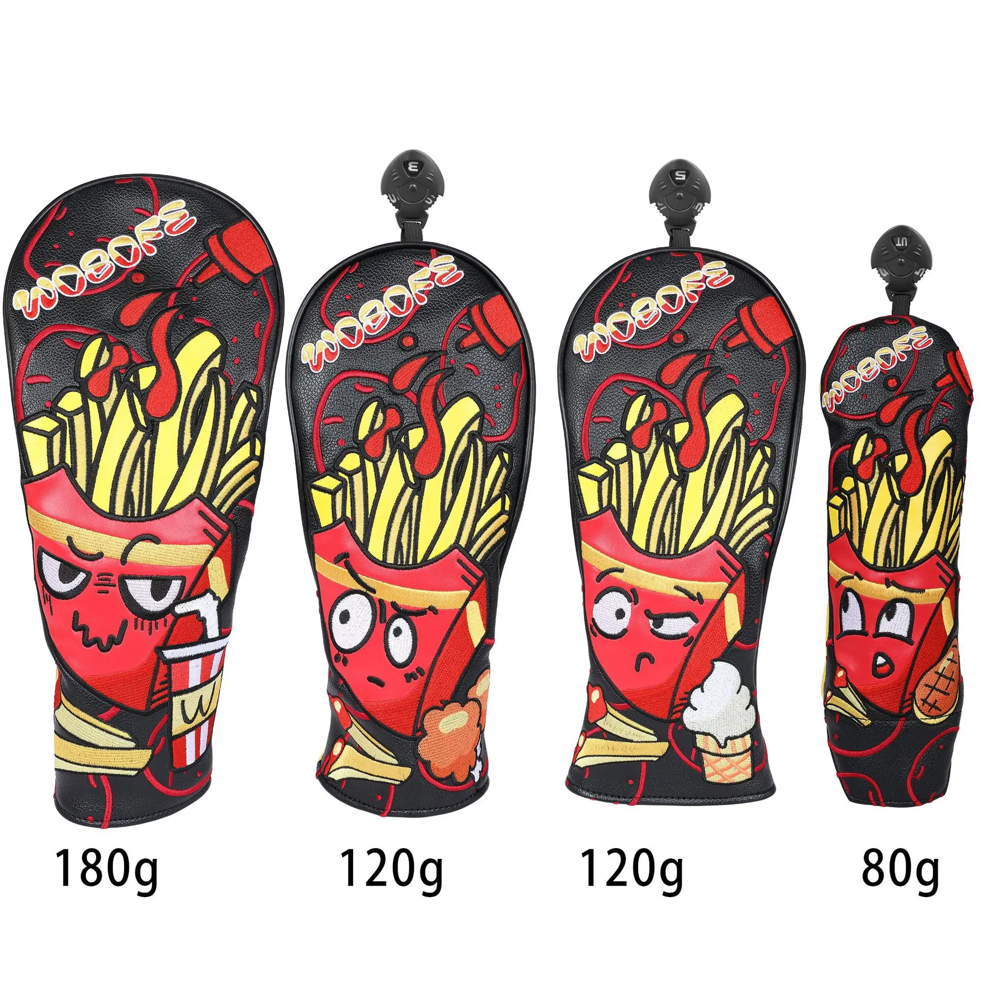 

PU Golf Driver Headcover | French Fries Embroidered Wood Cover | Premium Creative Club Protector