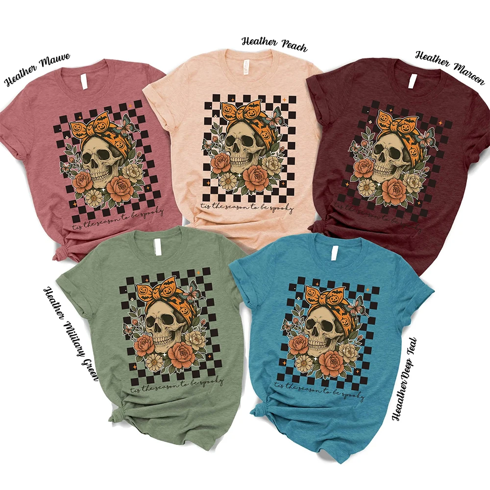 Floral Skull Halloween Tshirt Youth Girls' Sportswear Horror Season Women's Fashion Casual Comfortable Short Sleeved Top