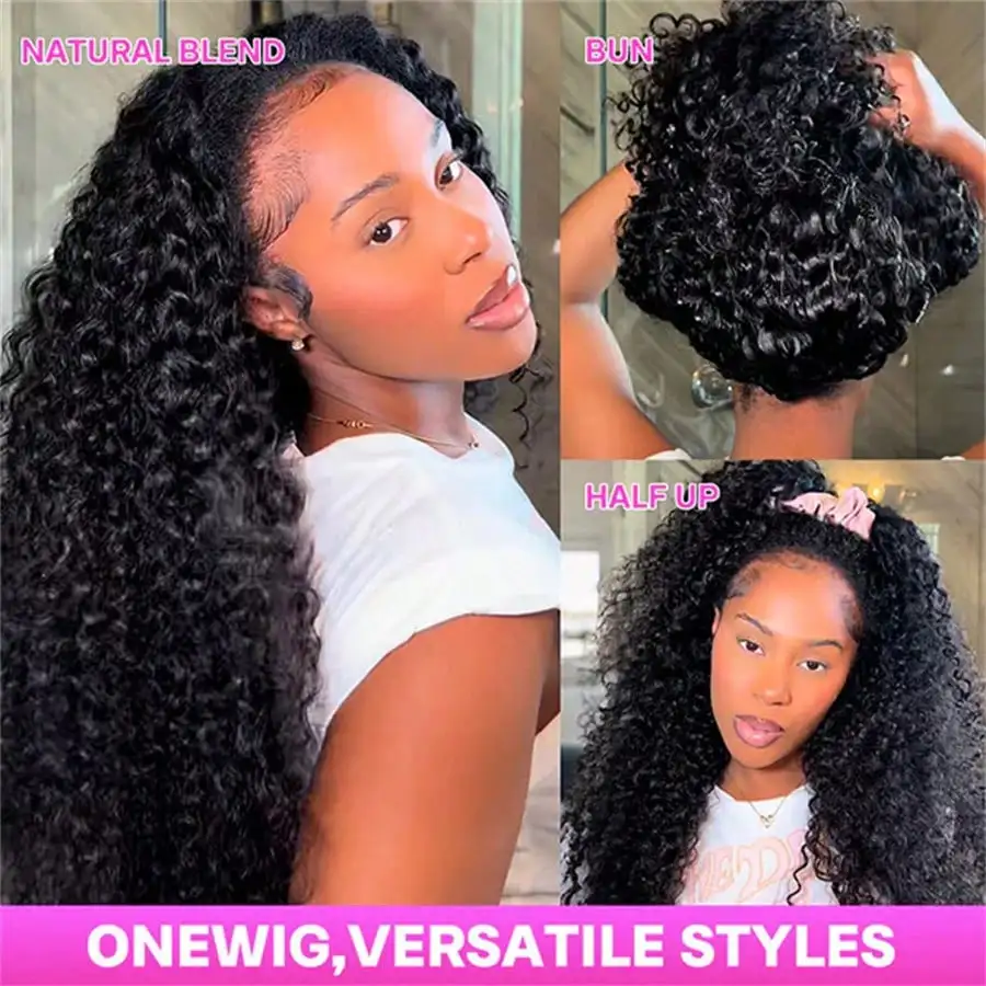 Smilegirl Kinky Curly Half Wig Human Hair Wear and Go Drawstring Flip Over Half Head Design Machine Made Remy Hair Natural Seamless Human Hair For Black Women