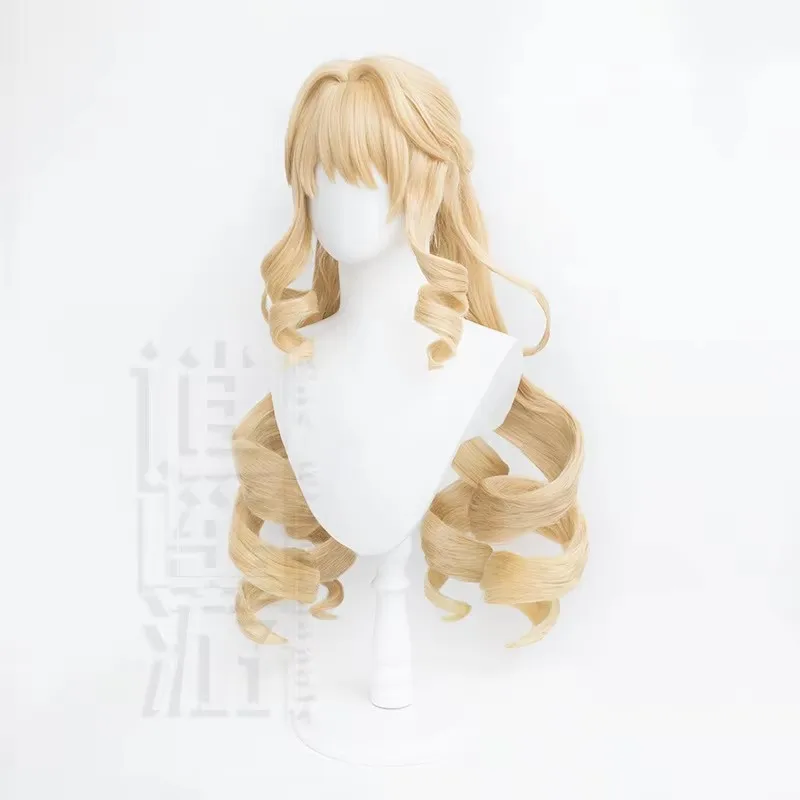 Game Genshin Impact Navia Cosplay Wig 120CM Long Curly Gold Heat-resistant Synthetic Hair Halloween Cosplay Navia Wigs+wig Cap