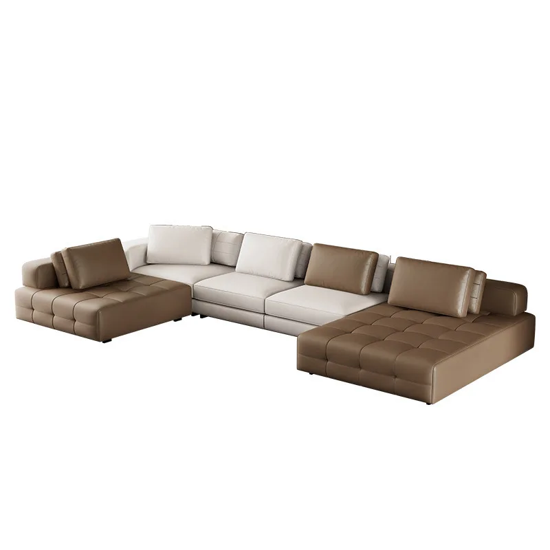 Italian minimalist leather sofa large apartment combination luxury villa living room module corner leather sofa