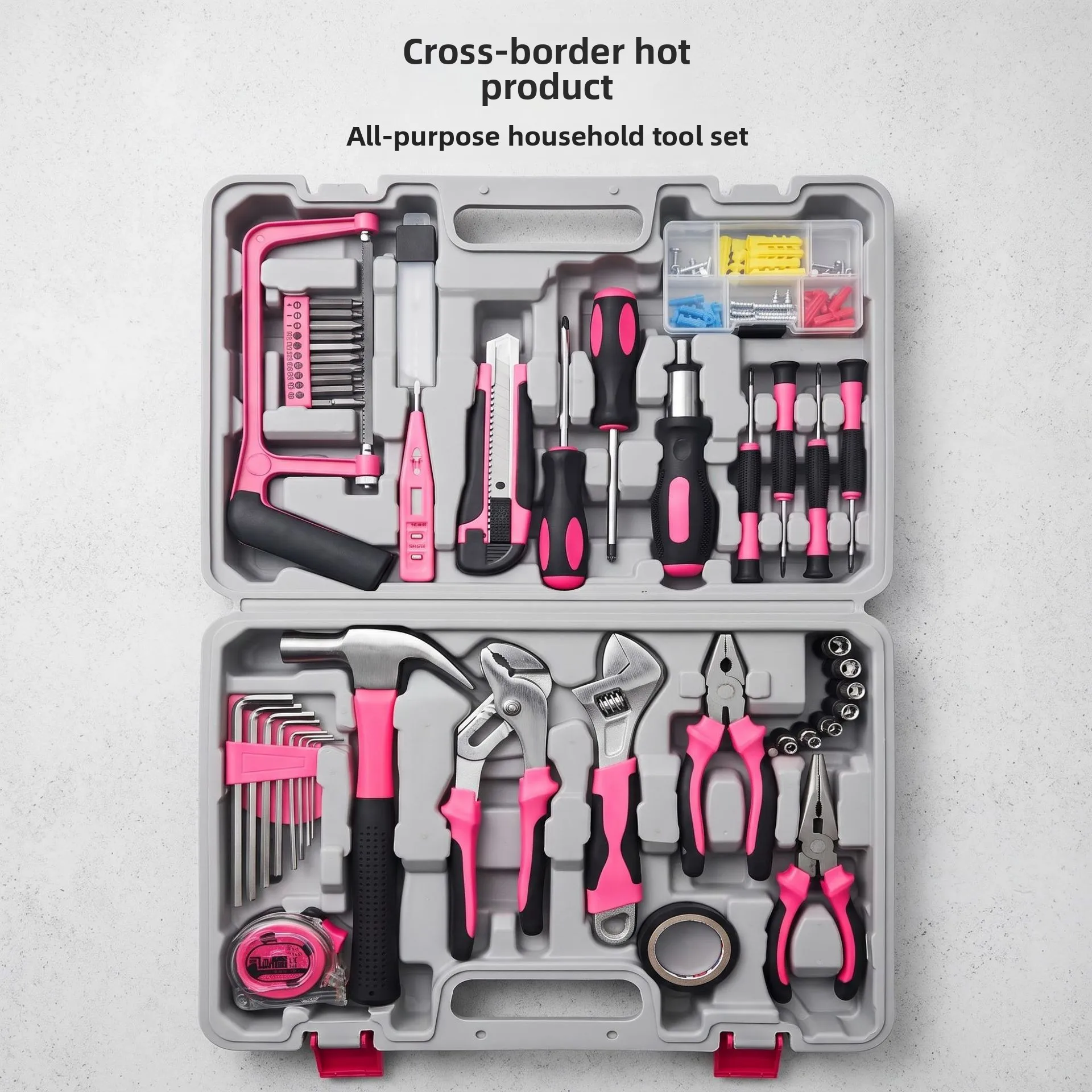 102 Piece Home Tool Set with Storage Case, Carbon Steel Repair Tool Kit with Hammer Pliers Wrench Screwdrivers for Household