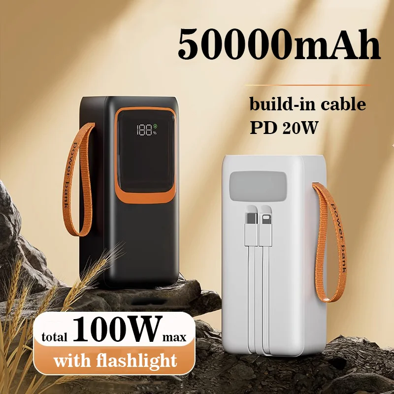 بنك طاقة قوي 50000mAh سعة كبيرة PD20W شحن سريع 30000mAh/20000mAh Powerbank USB C بطارية خارجية لهاتف iPhone