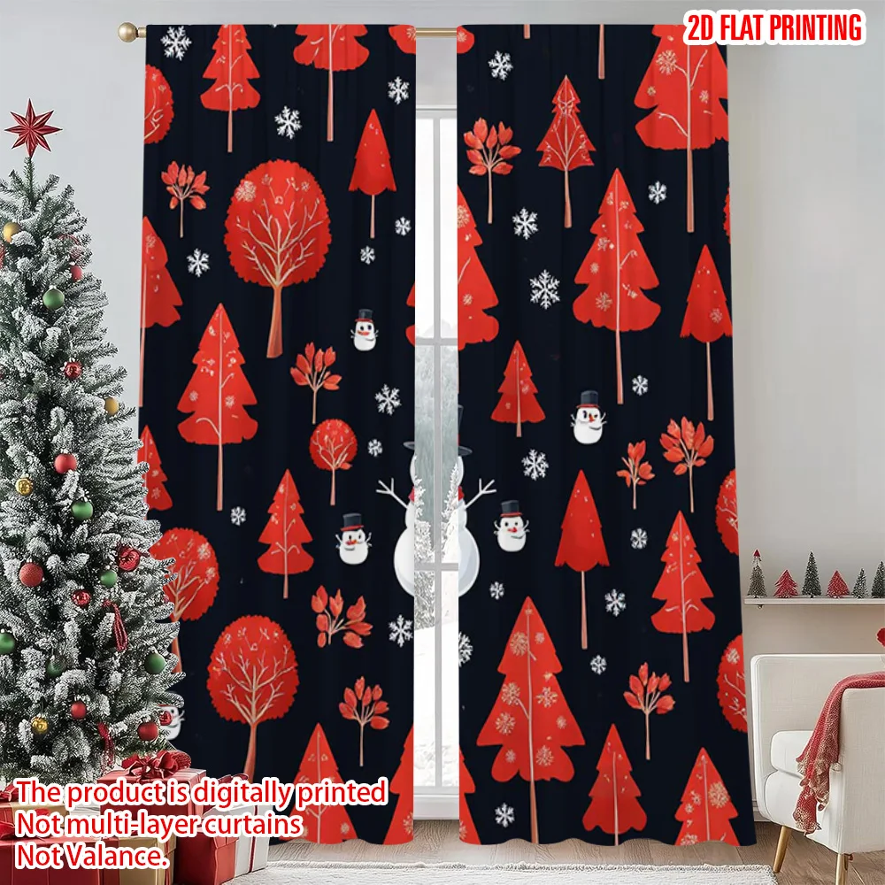 

2pcs 2D flat printing Christmas Party Curtain Fun snowman and mangroves Machine Washable Fabric Without Electricity Versatile