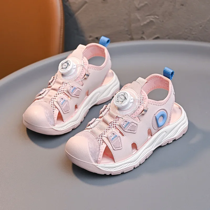 

Children's Sports Sandals Summer New Rotating Button Closed-toe Boys' Beach Shoes Soft Sole Anti Slip Girls' Casual Sandals