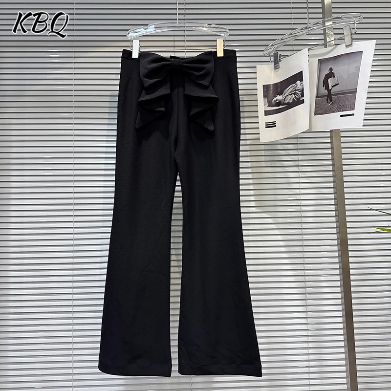 

KBQ Solid Spliced Bowknots Slimming Pants for Women High Waist Temperament Chic Flare Trouser Female Fashion Autumn Style New