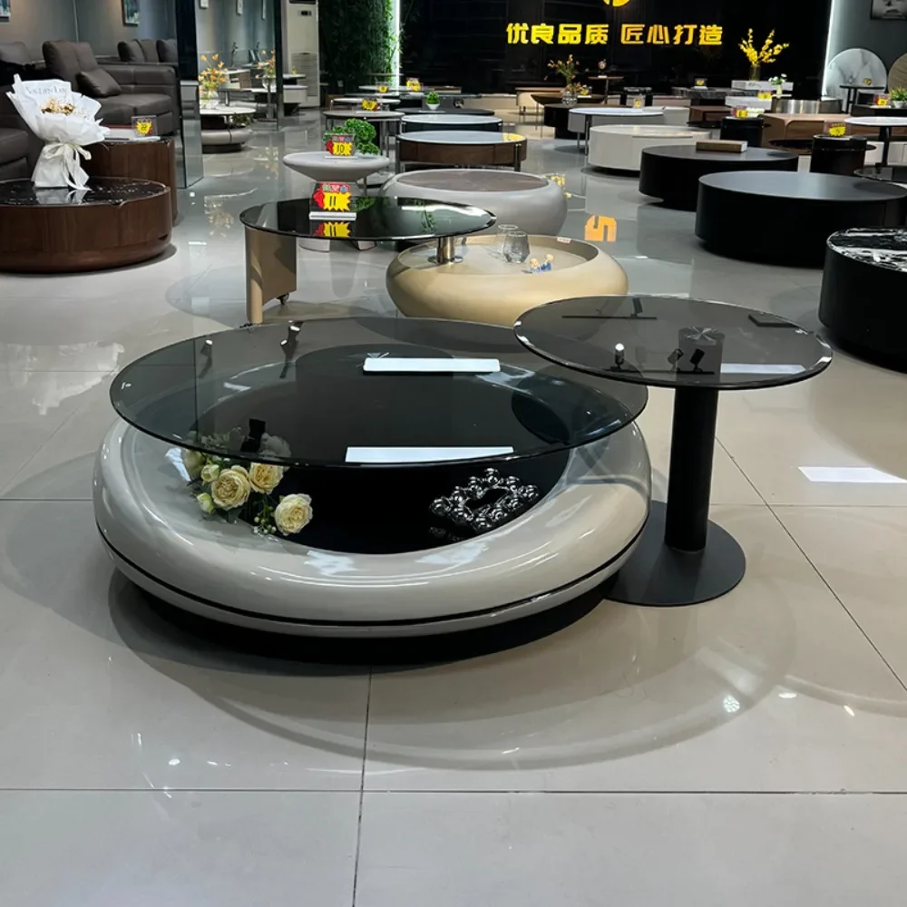 Italian tempered glass round coffee table double-layer household living room advanced artistic sense creative oval coffee table