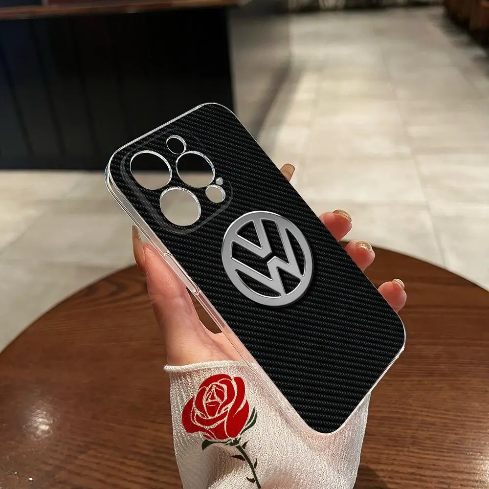 V-VolkswagenESS Car LOGO Phone Case Transparent for iphone 15 14Pro 11 12 14 Pro Max Mini 6 6s 7 8 Plus X XR XS SE2020 Cover