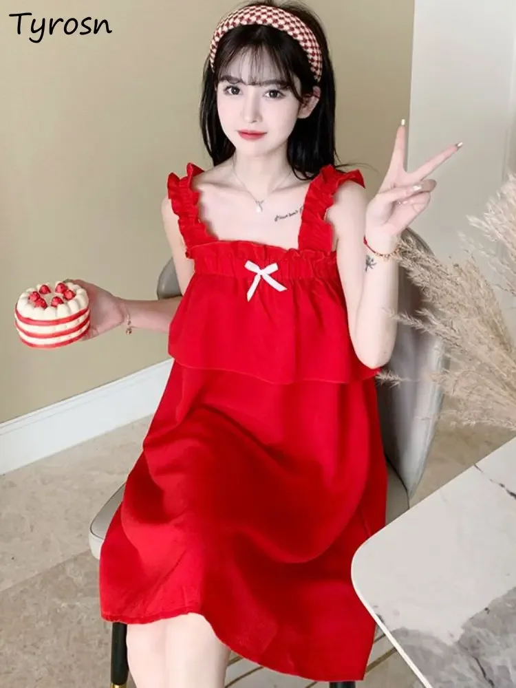 

Nightgowns Women Design Fashion Simple Leisure All-match Elegant Sleeveless Ruffles Students Lounge Wear Korean Style Princess