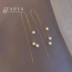 High end Long Tassel Pearl Earrings 2024 Design Gold Color Eardrop For Womens and Girls New Western Style Jewelry accessories