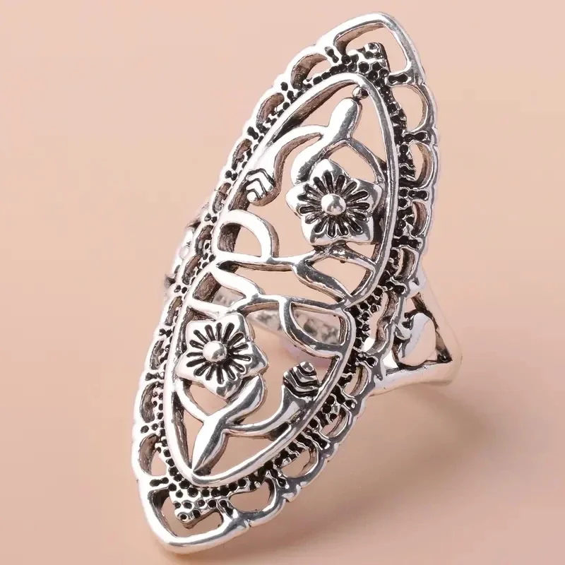 CAOSHI Unique Appearance Rings for Women Vintage Silver Color Hollow Flower Daily Wear Accessories Birthday Chic Jewelry Gifts