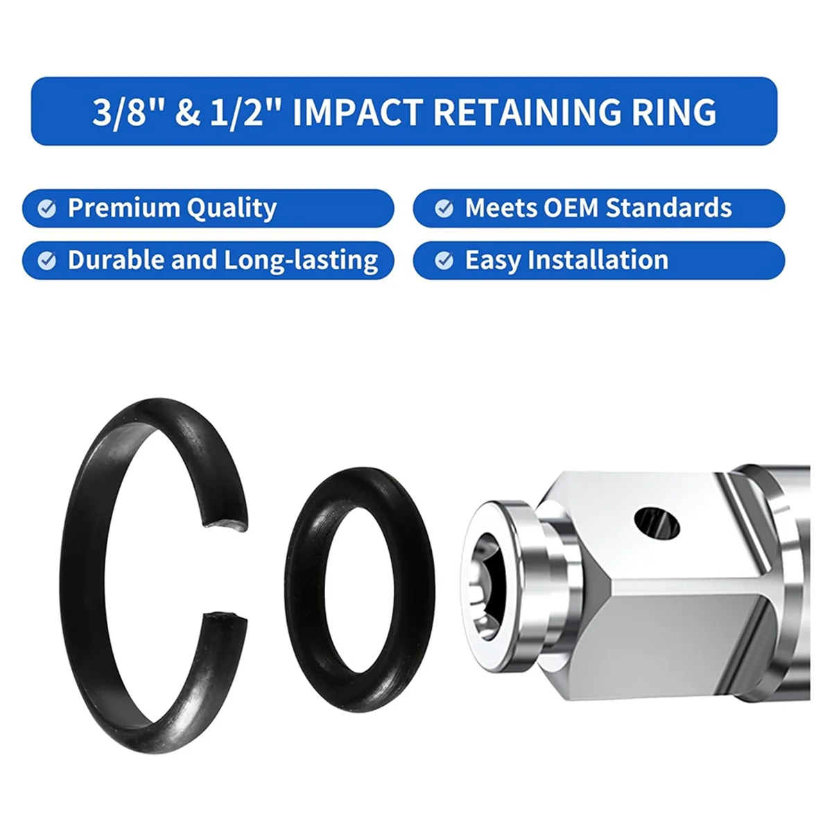 RTCX-1/2inch and 3/8inch Impact Retaining Ring Clip with O-Ring for Milwaukee Electric or Pneumatic Impact Wrenches