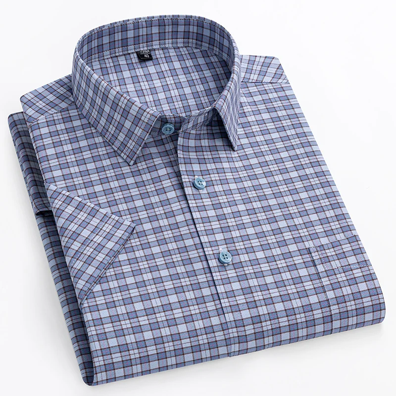 Nuevo en Camisas Holgadas 14XL 100% Algodón Alta Calidad Verano Manga Corta Camisas para Hombre Ajuste Formal Camisa Lisa Cuadros 4