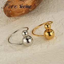 Freeteeme New Fashion Round Ball Ring for Women Men Stainless Steel Couple Wedding Rings Gold Color Simple Birthday Jewelry Gift