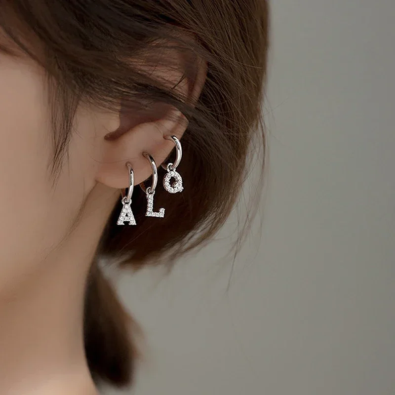 S925 الفضة الزركون قلادة أقراط للنساء ، A-Z ، 26 رسائل ، بسيطة ، عصرية ، غرامة مجوهرات اكسسوارات ، صنع ، DIY بها بنفسك