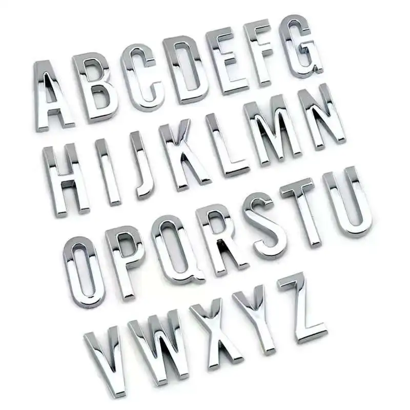 20mm 3D Glossy Chrome Alphabet Stickers DIY Strong Adhesive Decals for Car Interior Home Decor Slim High-Quality Plastic Letters